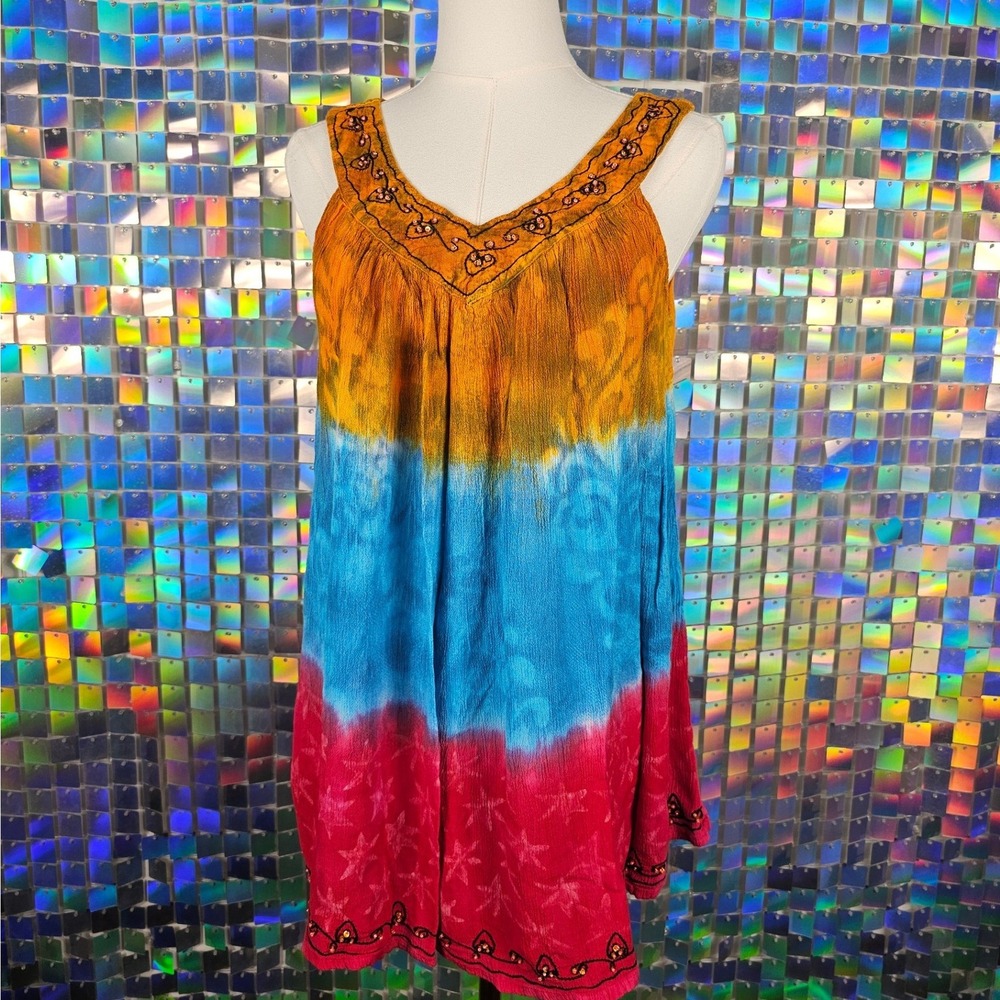 Just Cruising Tie Dye Tunic Women Freesize Multicolor Excellent Boho Sequin